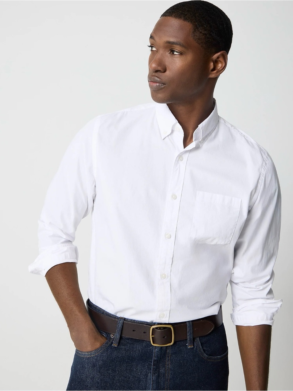 J. Crew White Men's Button-Down Shirt with Chest Pocket
